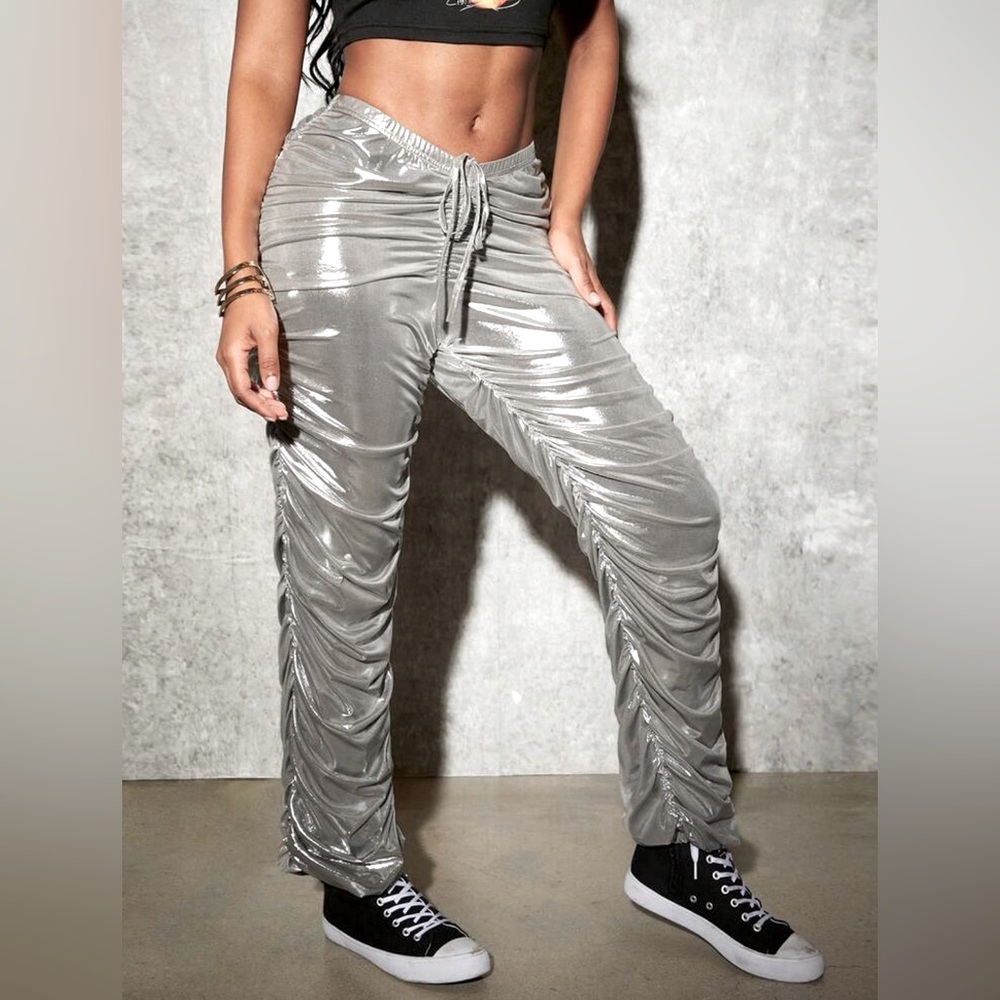 Silver Metallic Women’s Ruched Pants